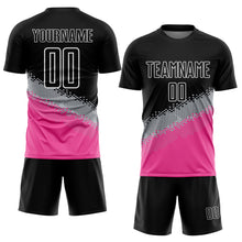 Load image into Gallery viewer, Custom Black Gray-Pink Gradient Geometric Shape Sublimation Soccer Uniform Jersey