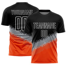 Load image into Gallery viewer, Custom Black Gray-Orange Gradient Geometric Shape Sublimation Soccer Uniform Jersey