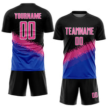 Load image into Gallery viewer, Custom Black Pink-Thunder Blue Gradient Geometric Shape Sublimation Soccer Uniform Jersey