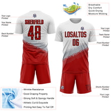 Load image into Gallery viewer, Custom White Red Gray-Black Gradient Geometric Shape Sublimation Soccer Uniform Jersey