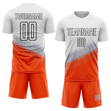 Load image into Gallery viewer, Custom White Gray Orange-Black Gradient Geometric Shape Sublimation Soccer Uniform Jersey