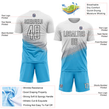 Load image into Gallery viewer, Custom White Gray Sky Blue-Black Gradient Geometric Shape Sublimation Soccer Uniform Jersey
