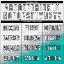 Load image into Gallery viewer, Custom White Gray Aqua-Black Gradient Geometric Shape Sublimation Soccer Uniform Jersey