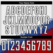 Load image into Gallery viewer, Custom White Royal Red-Black Gradient Geometric Shape Sublimation Soccer Uniform Jersey