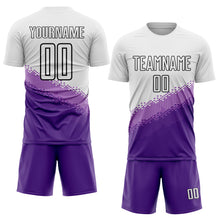 Load image into Gallery viewer, Custom White Medium Purple Purple-Black Gradient Geometric Shape Sublimation Soccer Uniform Jersey