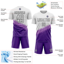 Load image into Gallery viewer, Custom White Medium Purple Purple-Black Gradient Geometric Shape Sublimation Soccer Uniform Jersey