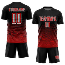 Load image into Gallery viewer, Custom Black Red-White Gradient Line Sublimation Soccer Uniform Jersey