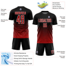 Load image into Gallery viewer, Custom Black Red-White Gradient Line Sublimation Soccer Uniform Jersey