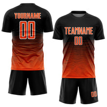 Load image into Gallery viewer, Custom Black Orange-White Gradient Line Sublimation Soccer Uniform Jersey