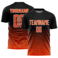 Load image into Gallery viewer, Custom Black Orange-White Gradient Line Sublimation Soccer Uniform Jersey