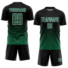 Load image into Gallery viewer, Custom Black Kelly Green-White Gradient Line Sublimation Soccer Uniform Jersey