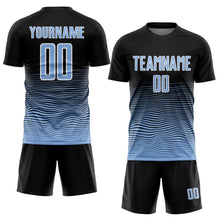 Load image into Gallery viewer, Custom Black Light Blue-White Gradient Line Sublimation Soccer Uniform Jersey