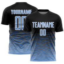 Load image into Gallery viewer, Custom Black Light Blue-White Gradient Line Sublimation Soccer Uniform Jersey