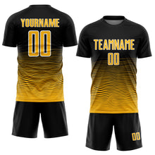 Load image into Gallery viewer, Custom Black Gold-White Gradient Line Sublimation Soccer Uniform Jersey