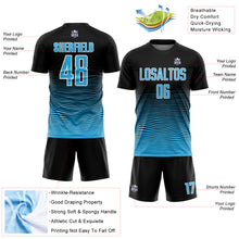 Load image into Gallery viewer, Custom Black Sky Blue-White Gradient Line Sublimation Soccer Uniform Jersey