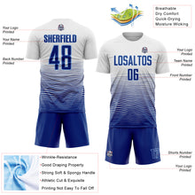 Load image into Gallery viewer, Custom White Royal-Light Blue Gradient Line Sublimation Soccer Uniform Jersey