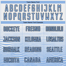 Load image into Gallery viewer, Custom White Light Blue-Black Gradient Line Sublimation Soccer Uniform Jersey