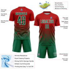 Load image into Gallery viewer, Custom Red Kelly Green-White Gradient Line Sublimation Soccer Uniform Jersey