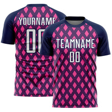 Load image into Gallery viewer, Custom Navy White-Pink Geometric Shape Sublimation Soccer Uniform Jersey