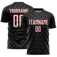Load image into Gallery viewer, Custom Black White-Red Waves Shape Sublimation Soccer Uniform Jersey
