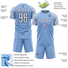 Load image into Gallery viewer, Custom Light Blue White-Navy Geometric Shape Sublimation Soccer Uniform Jersey