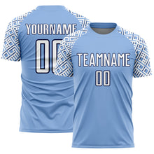 Load image into Gallery viewer, Custom Light Blue White-Navy Geometric Shape Sublimation Soccer Uniform Jersey