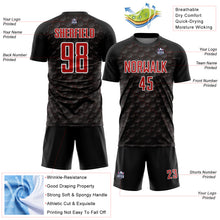 Load image into Gallery viewer, Custom Black Red-White Geometric Shape Sublimation Soccer Uniform Jersey