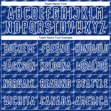 Load image into Gallery viewer, Custom Royal White Geometric Shape Sublimation Soccer Uniform Jersey