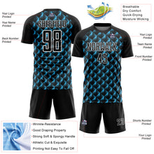 Load image into Gallery viewer, Custom Black Sky Blue-White Geometric Shape Sublimation Soccer Uniform Jersey