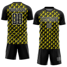 Load image into Gallery viewer, Custom Black Light Yellow-White Geometric Shape Sublimation Soccer Uniform Jersey
