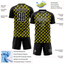 Load image into Gallery viewer, Custom Black Light Yellow-White Geometric Shape Sublimation Soccer Uniform Jersey