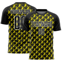 Load image into Gallery viewer, Custom Black Light Yellow-White Geometric Shape Sublimation Soccer Uniform Jersey