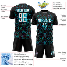 Load image into Gallery viewer, Custom Black White-Lakes Blue Geometric Shape Sublimation Soccer Uniform Jersey
