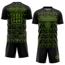 Load image into Gallery viewer, Custom Black Neon Green Geometric Shape Sublimation Soccer Uniform Jersey