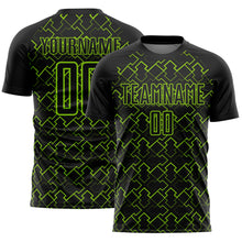 Load image into Gallery viewer, Custom Black Neon Green Geometric Shape Sublimation Soccer Uniform Jersey