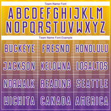 Load image into Gallery viewer, Custom Gold Purple-White Gradient Line Sublimation Soccer Uniform Jersey