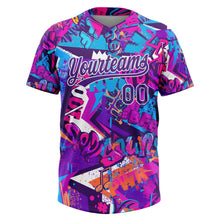 Load image into Gallery viewer, Custom Graffiti Pattern Purple-White 3D Bright Psychedelic Two-Button Unisex Softball Jersey