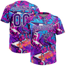 Load image into Gallery viewer, Custom Graffiti Pattern Purple-White 3D Bright Psychedelic Two-Button Unisex Softball Jersey