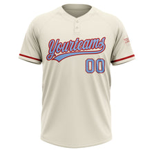Load image into Gallery viewer, Custom Cream Light Blue-Red Two-Button Unisex Softball Jersey