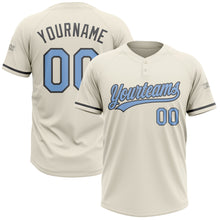 Load image into Gallery viewer, Custom Cream Light Blue-Steel Gray Two-Button Unisex Softball Jersey
