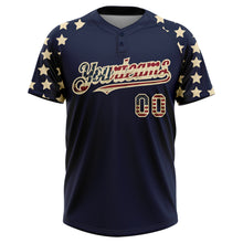 Load image into Gallery viewer, Custom Navy Vintage USA Flag-Cream 3D American Flag Fashion Two-Button Unisex Softball Jersey