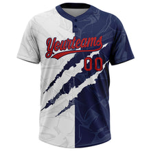 Load image into Gallery viewer, Custom Graffiti Pattern Red-Navy 3D Two-Button Unisex Softball Jersey