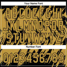 Load image into Gallery viewer, Custom Black Old Gold 3D Pattern Abstract Sharp Shape Two-Button Unisex Softball Jersey