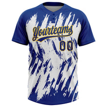 Load image into Gallery viewer, Custom Royal Yellow-White 3D Pattern Abstract Sharp Shape Two-Button Unisex Softball Jersey