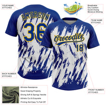 Load image into Gallery viewer, Custom Royal Yellow-White 3D Pattern Abstract Sharp Shape Two-Button Unisex Softball Jersey