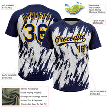 Load image into Gallery viewer, Custom Navy Gold-White 3D Pattern Abstract Sharp Shape Two-Button Unisex Softball Jersey