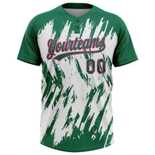 Load image into Gallery viewer, Custom Kelly Green Pink-White 3D Pattern Abstract Sharp Shape Two-Button Unisex Softball Jersey