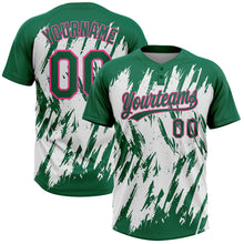 Load image into Gallery viewer, Custom Kelly Green Pink-White 3D Pattern Abstract Sharp Shape Two-Button Unisex Softball Jersey