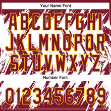 Load image into Gallery viewer, Custom Crimson Gold-White 3D Pattern Abstract Sharp Shape Two-Button Unisex Softball Jersey