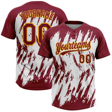 Load image into Gallery viewer, Custom Crimson Gold-White 3D Pattern Abstract Sharp Shape Two-Button Unisex Softball Jersey